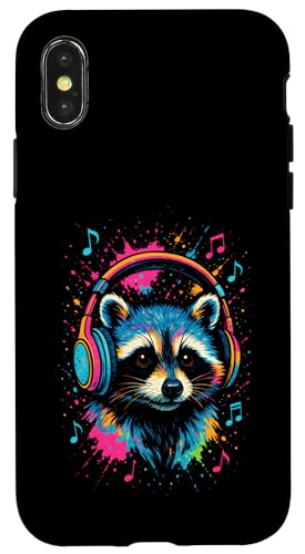 Waschbär Musik Kopfhörer Bunt Kunst Tiermotiven Hülle für iPhone X/XS Waschbär Musik Kopfhörer Bunt Kunst Tiermotiven Hülle für iPhone X/XS von Waschbären