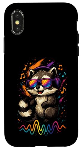 Waschbär Musik Kopfhörer Bunt Kunst Tiermotiven Hülle für iPhone X/XS Waschbär Musik Kopfhörer Bunt Kunst Tiermotiven Hülle für iPhone X/XS von Waschbären