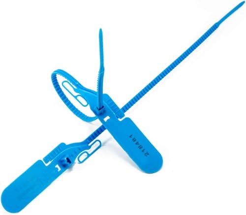 Kabelbinder, Pull Tite Security Seals Kabelbinder for Feuerlöscher, nummerierte, sichere und manipulationssichere Etiketten (100 Stück x Blau) von WasiQghs