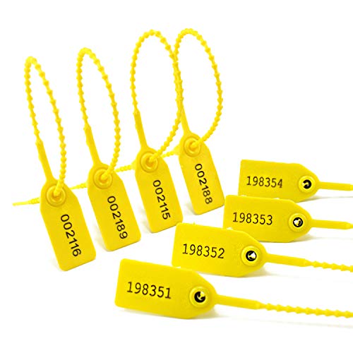 Kabelbinder, nummerierte Sicherheitsetiketten, manipulationssichere Siegel for Feuerlöscher, Sicherheitssiegel, nummeriertes Etikett for Schuhe, Taschen (1000 x gelb) von WasiQghs
