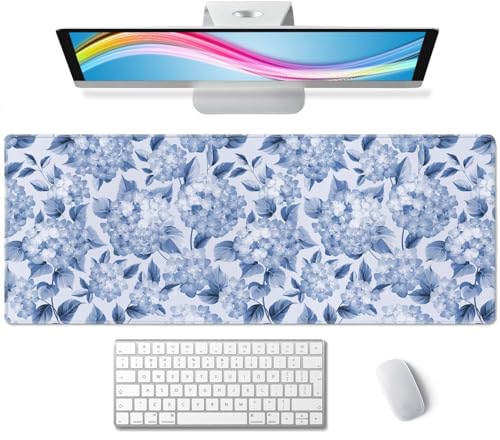 Großes Gaming-Mauspad mit Hortensien-Blumen, Tastatur, Schreibtischunterlage, erweitertes Mauspad, Gaming-, Bürodekoration, PC-Laptop-Mauspads, groß (80 x 385,6 cm) mit genähten Kanten, rutschfeste von Wasica