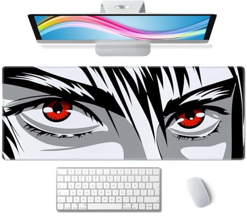 Großes Gaming-Mauspad mit genähten Kanten, rote Augen, erweiterte XL-Tastaturunterlage, rutschfeste Gummiunterseite, Schreibtischunterlage für Tastatur und Maus, 80 x 29 cm Großes Gaming-Mauspad mit genähten Kanten, rote Augen, erweiterte XL-Tastaturunterlage, rutschfeste Gummiunterseite, Schreibtischunterlage für Tastatur und Maus, 80 x 29 cm von Wasica