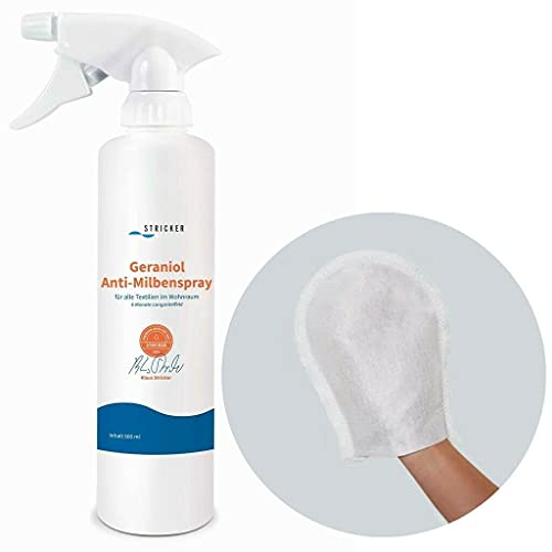 Stricker Chemie Geraniol + Handschuh Omega | Anti Milbenspray Hausstaubmilben Spray Anti-Milben-Mittel 500ml von Wasserbettbedarf