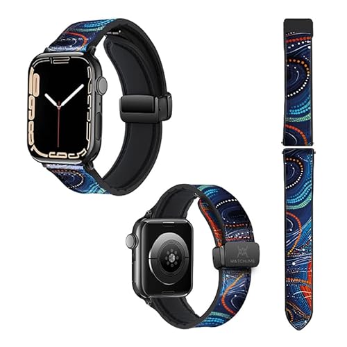 Uhrenarmband für Apple Iwatch, 18 mm (38/40/41/42/44/45 mm), Silikon und Echtleder: blaue Perlen von Watch & Me