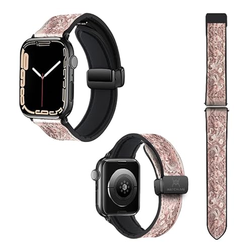 Uhrenarmband für Apple Watch, 22 mm (38/40/41/42/44/45 mm) aus Silikon und echtem Leder: rosa Spitze von Watch & Me