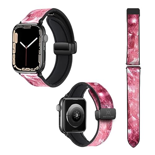 Uhrenarmband für Apple Iwatch, 22 mm (38/40/41/42/44/45 mm), Silikon und Echtleder: rosa Diamant von Watch & Me