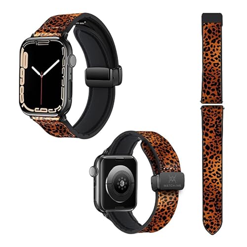 Uhrenarmband für Apple Iwatch 18 mm (38/40/41/42/44/45 mm), Silikon und Echtleder: Leopard von Watch & Me