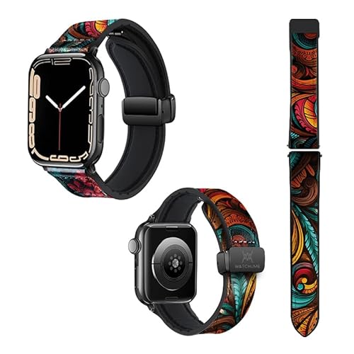 Uhrenarmband für Apple Iwatch 18 mm (38/40/41/42/44/45 mm) aus Silikon und Echtleder: Blatt Color von Watch & Me