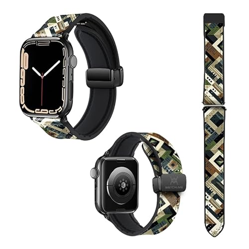 Uhrenarmband für Apple Iwatch 18 mm (38/40/41/42/44/45 mm) aus Silikon und Echtleder: Camouflage von Watch & Me