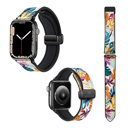 Uhrenarmband für Apple Iwatch 18 mm (38/40/41/42/44/45 mm) aus Silikon und Echtleder: Exotic von Watch & Me