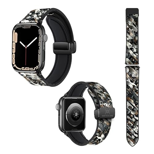 Uhrenarmband für Apple Iwatch 18 mm (38/40/41/42/44/45 mm) aus Silikon und Echtleder: Glieder von Watch & Me