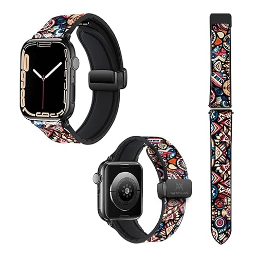 Uhrenarmband für Apple Iwatch 18 mm (38/40/41/42/44/45 mm) aus Silikon und Echtleder: Maori Color von Watch & Me