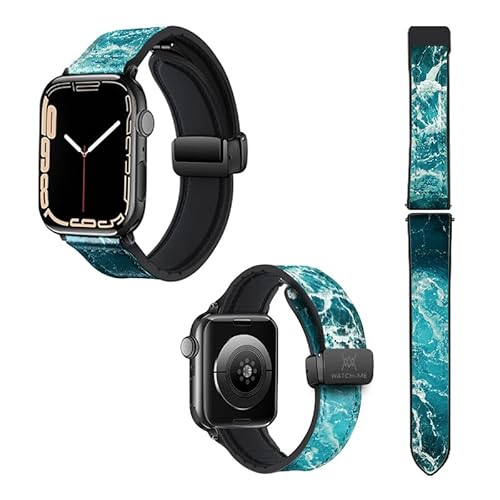 Uhrenarmband für Apple Iwatch 18 mm (38/40/41/42/44/45 mm) aus Silikon und Echtleder: Ocean von Watch & Me