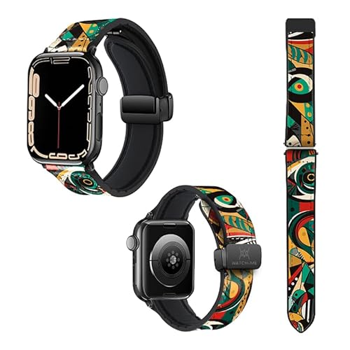 Uhrenarmband für Apple Iwatch 18 mm (38/40/41/42/44/45 mm) aus Silikon und echtem Leder: African Pattern von Watch & Me