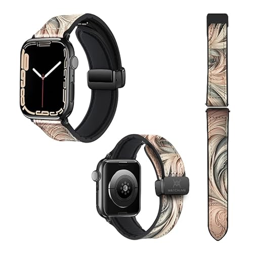 Uhrenarmband für Apple Iwatch 18 mm (38/40/41/42/44/45 mm) aus Silikon und echtem Leder: Arabeske von Watch & Me