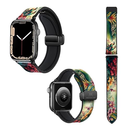 Uhrenarmband für Apple Iwatch 18 mm (38/40/41/42/44/45 mm) aus Silikon und echtem Leder: Dschungel von Watch & Me