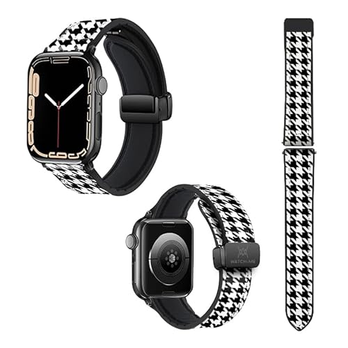 Uhrenarmband für Apple Iwatch 18 mm (38/40/41/42/44/45 mm) aus Silikon und echtem Leder: Hahnentritt von Watch & Me