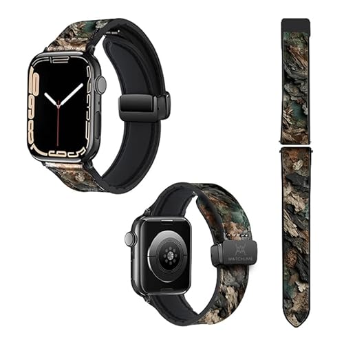 Uhrenarmband für Apple Iwatch 18 mm (38/40/41/42/44/45 mm) aus Silikon und echtem Leder: Holzrinde von Watch & Me