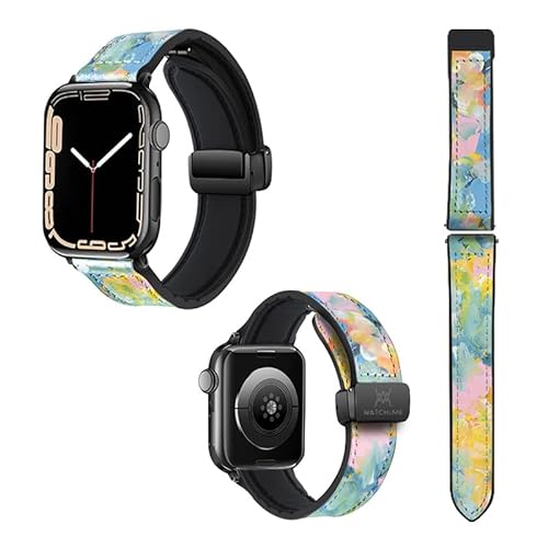 Uhrenarmband für Apple Iwatch 18 mm (38/40/41/42/44/45 mm) aus Silikon und echtem Leder: Pastell von Watch & Me