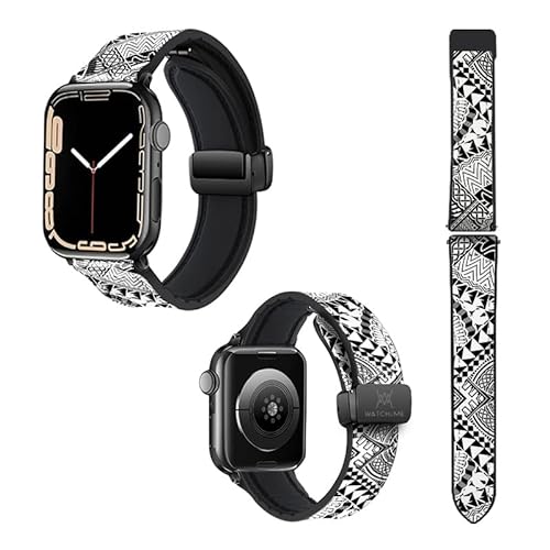 Uhrenarmband für Apple Iwatch 18 mm (38/40/41/42/44/45 mm) aus Silikon und echtem Leder: Polynesisch von Watch & Me