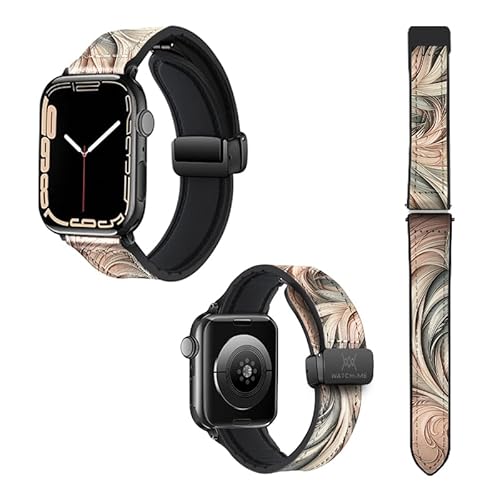 Uhrenarmband für Apple Iwatch 20 mm (38/40/41/42/44/45 mm) aus Silikon und echtem Leder: Arabeske von Watch & Me
