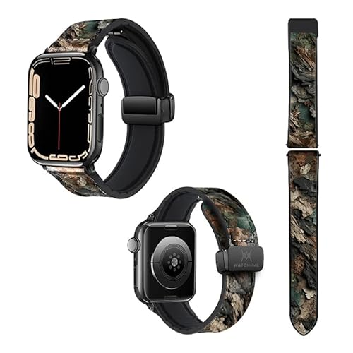 Uhrenarmband für Apple Iwatch 20 mm (38/40/41/42/44/45 mm) aus Silikon und echtem Leder: Holzrinde von Watch & Me