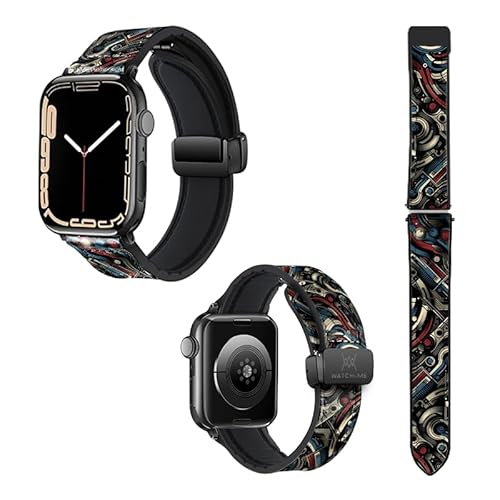 Uhrenarmband für Apple Iwatch 22 mm (38/40/41/42/44/45 mm) aus Silikon und Echtleder: America von Watch & Me