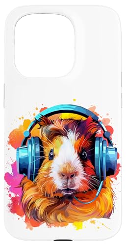 Watercolor Kopfhörer Lustiges Meerschweinchen Hülle für iPhone 15 Pro von Watercolor Funny Guinea Pig with Headphones