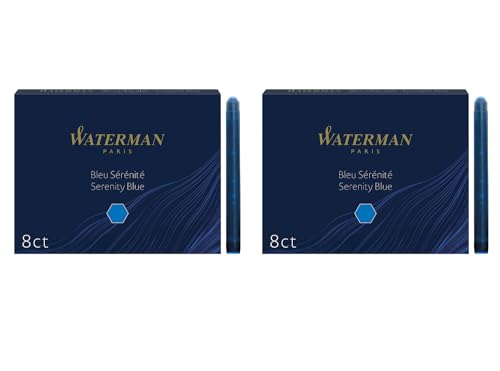 Waterman - 2 Etuis mit 8 Großraum-Tintenpatronen blau, Tinte löschbar. von Waterman