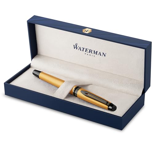 Waterman 2119263 Expert Füllfederhalter | Rotgoldfarbene Metallic-Lackierung mit Ruthenium-Zierteilen | Medium Edelstahlfeder mit PVD-Beschichtung | Blaue Tinte | In Geschenkbox von Waterman