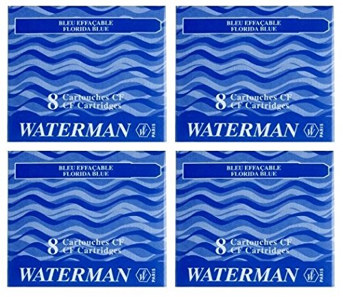 Waterman - 4 Etuis (2x 2er Pack a 8 Patronen) Tintenpatronen blau, Tinte löschbar (2, blau löschbar) von Waterman