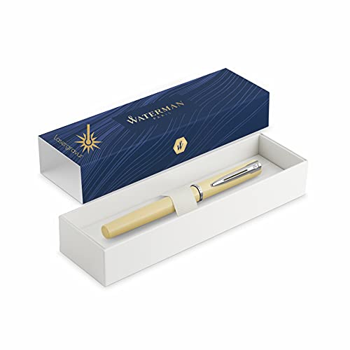 Waterman Allure Füller mit Gravur | in Pastell-Gelb| Geschenk für Mann und Frau | inspiriert von Pariser Mode | personalisiert | graviert|Blaue Tinte|Feine Spitze (Citrin Yellow, Füllfederhalter) von Waterman