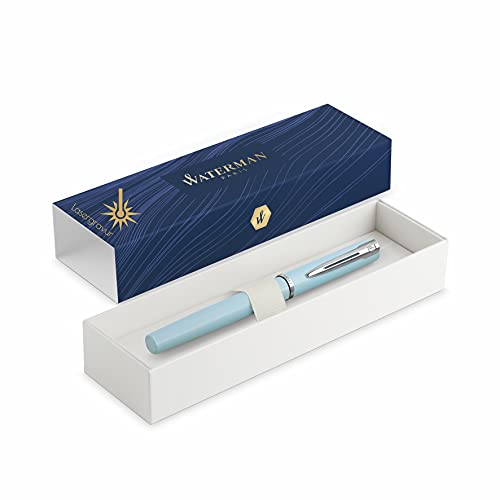 Waterman Allure Füllfederhalter mit Gravur | in Pastell-Blau | Geschenk für Mann und Frau | inspiriert von Pariser Mode|personalisiert|graviert | Blaue Tinte|Feine Spitze (Baby Blue, Füllfederhalter) von Waterman