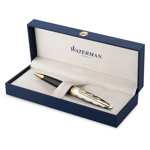 Waterman Carene Kugelschreiber | Metall und schwarzer Lack mit goldenen Zierteilen, ziselisierte Kappe | mittlere Spitze | Geschenkbox von Waterman