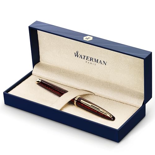 Waterman Carène Marine Amber Füller | hochglänzend Braun & Schwarz mit Clip aus 23-karätigem Gold | Füllfederhalter mit feiner Feder | blaue Tinte | Geschenkbox von Waterman