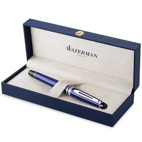 Waterman Expert Füller , blau mit Chromzierteilen , Füllfederhalter mit mittlerer Feder , Geschenkbox von Waterman