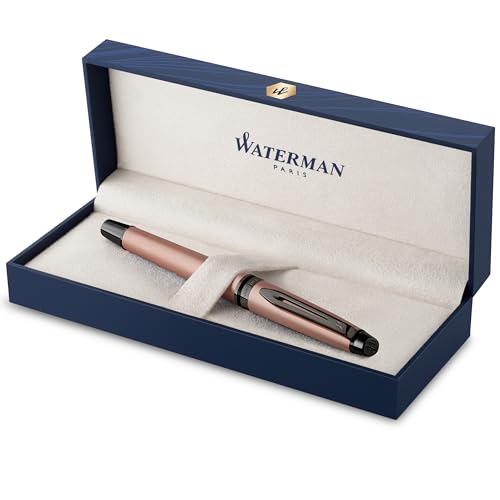 Waterman Expert Kugelschreiber | Rotgoldfarbene Metallic-Lackierung mit Ruthenium-Zierteilen | Mittlere Spitze | Blaue Tinte | In Geschenkbox von Waterman