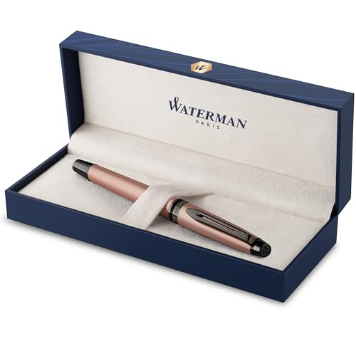 Waterman Expert Rollerball | Rotgoldfarbene Metallic-Lackierung mit Ruthenium-Zierteilen | Feine Spitze | Schwarze Tinte | In Geschenkbox von Waterman