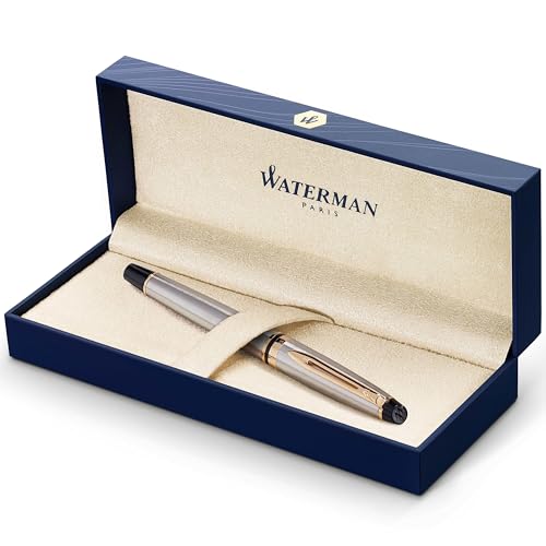 Waterman Expert Tintenroller | Edelstahl | Zierteile aus 23 K Gold| feine Spitze | Schwarz | Geschenkbox von Waterman