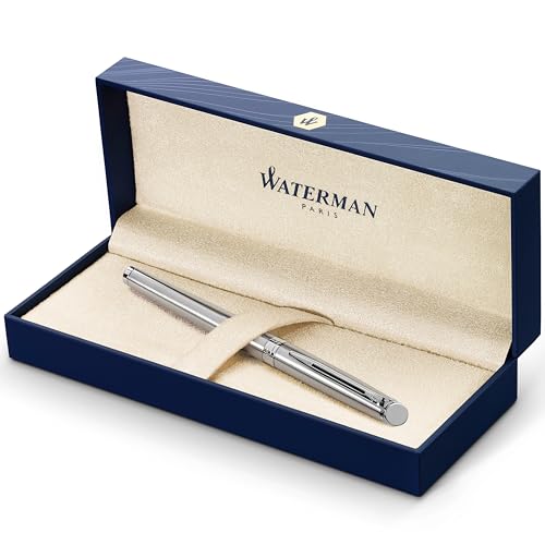 Waterman Hémisphère Füller | Edelstahl mit Chromzierteile | Füllfederhalter mit feiner Feder und blauer Tinte | Geschenkbox von Waterman