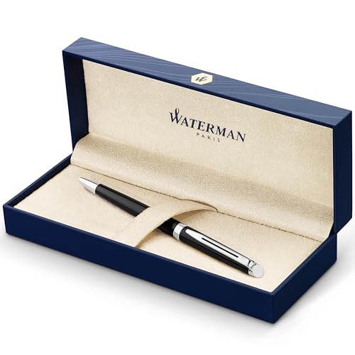 Waterman Hémisphère Kugelschreiber | Hochglänzend Schwarz mit Chromzierteile | Mittlere Spitze | Blaue Tinte | Geschenkbox von Waterman