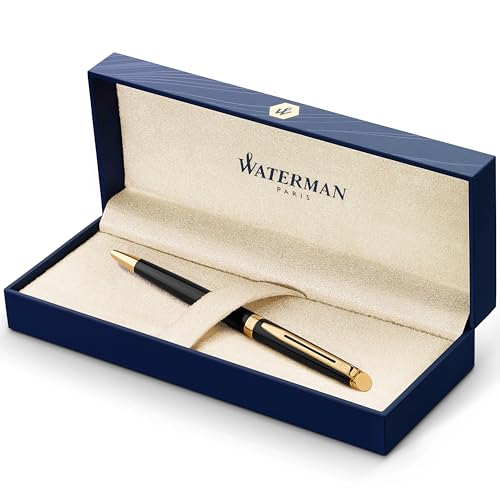 Waterman Hémisphère Kugelschreiber | Hochglänzend Schwarz mit Zierteile aus 23 K Gold | Mittlere Spitze | Blaue Tinte | Geschenkbox von Waterman