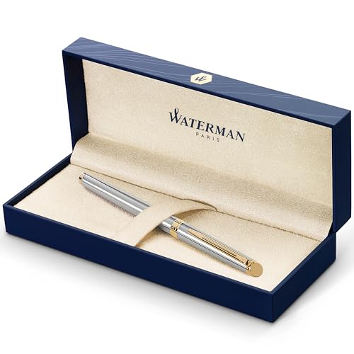 Waterman Hémisphère Tintenroller | Edelstahl mit Zierteile aus 23 K Gold | feine Spitze | Schwarze Tinte | Geschenkbox von Waterman