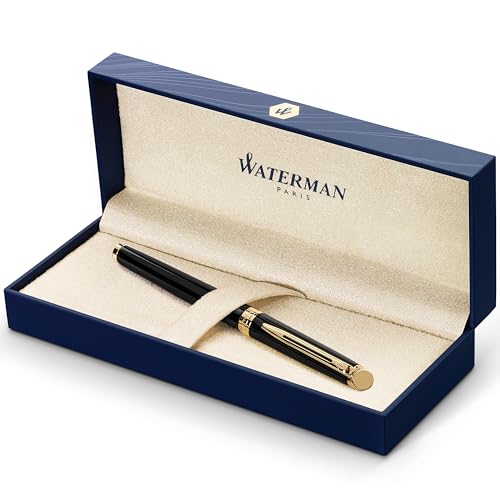 Waterman Hémisphère Tintenroller | Hochglänzend Schwarz mit Zierteile aus 23 K Gold | feine Spitze | Schwarze Tinte | Geschenkbox von Waterman