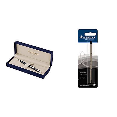 Waterman S0920570 Hémisphère Essential Kugelschreiber (in schwarzer Lackierung mit Chromverzierung) + Waterman S0944480 Kugelschreibermine (M) Tinte in schwarz von Waterman