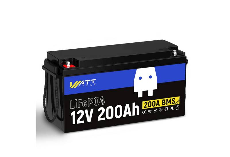 WattCycle WattCycle 12V 200Ah LiFePO4-Ladestation, LiFePO4-Akku der EVA-Klasse Akku-Set 200000 mAh, Geeignet für Automobile, Gartenarbeit,Schifffahrt,Trolling, Wohnmobile von WattCycle