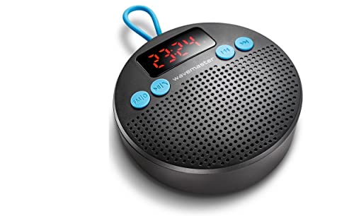 Wavemaster MOBI-3 - Tragbarer Bluetooth-Lautsprecher für Unterwegs (360° Klangfeld) mit Radio, Wecker und Freisprechfunktion für mobile Soundquellen, IPX5 Spritzwasserschutz - Anthrazit / Blau von Wavemaster