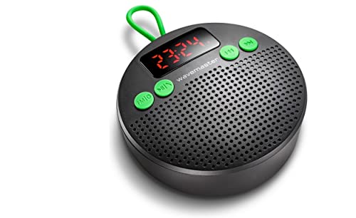 Wavemaster MOBI-3 - Tragbarer Bluetooth-Lautsprecher für Unterwegs (360° Klangfeld) mit Radio, Wecker und Freisprechfunktion für mobile Soundquellen, IPX5 Spritzwasserschutz - Anthrazit / Grün von Wavemaster