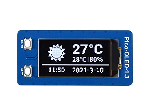 1,3 Zoll OLED Display für Raspberry Pi Pico,1.3" OLED Display I2C/SPI 128x64 Bildschirm, Eingebetteter SH1107 Treiber, Bessere Kompatibilität, Schnelle Datenrate von Waveshare