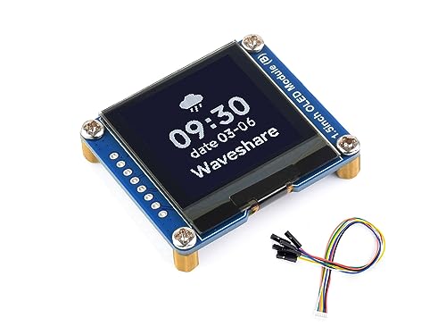 1.5 Zoll OLED Bildschirm Modul 128×128 Pixel Schwarz/Weiß Display Farb OLED für Raspberry Pi/Arduino/STM32, 4-Draht SPI und I2C Schnittstellen, 3.3V/5V von Waveshare